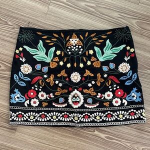 Zara Black Mini Skirt with Colorful Embroidery